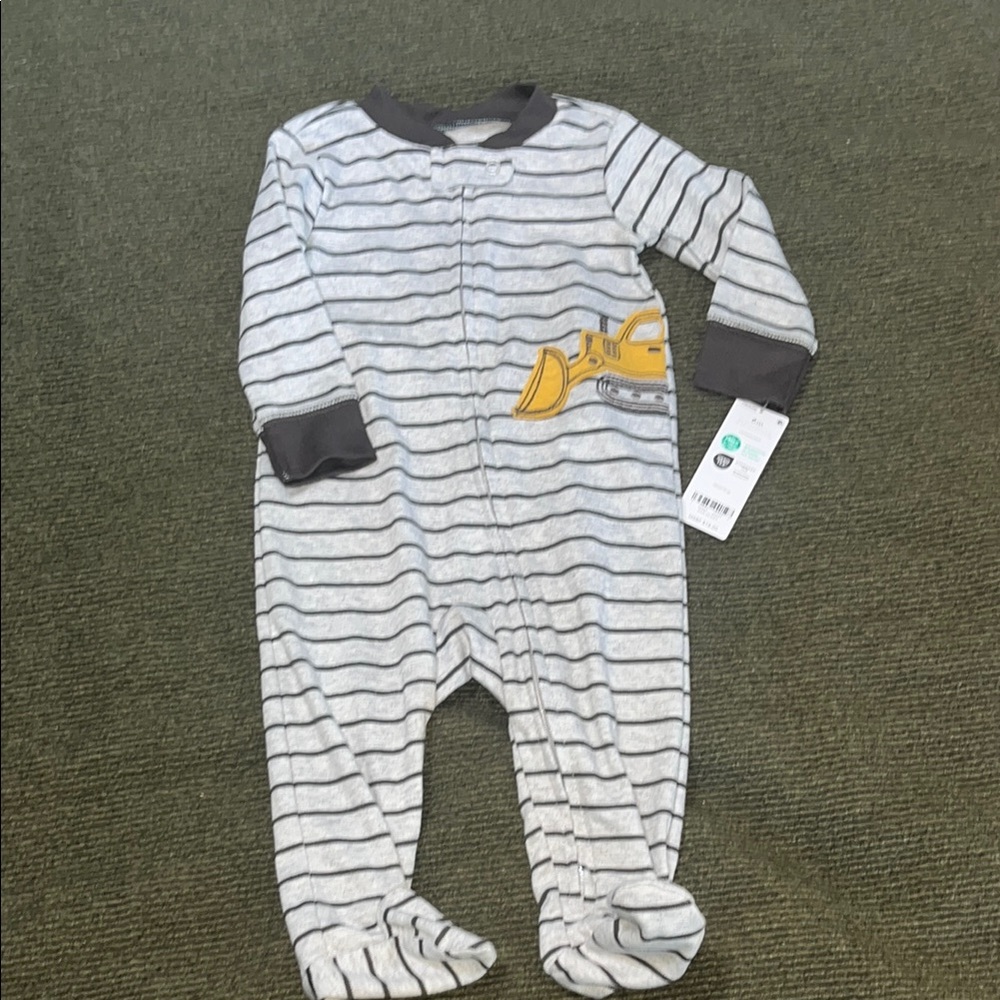 Carter's Gray and Yellow Footie One Piece with Dinosaur Detail